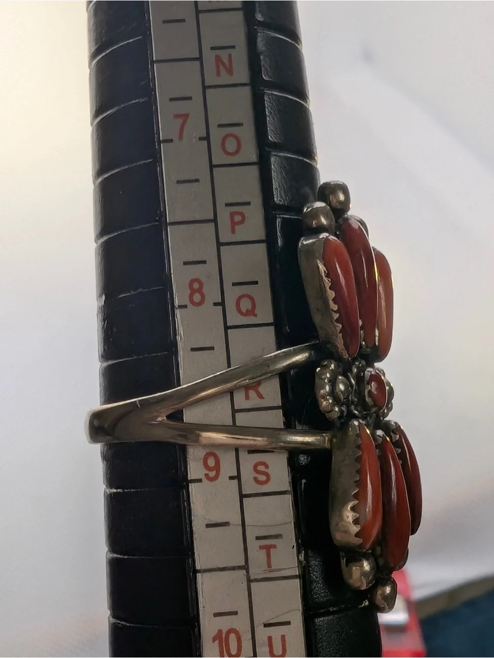 Navaho style Sterling Silver Red Coral Cluster Statement Ring size 8 3/4